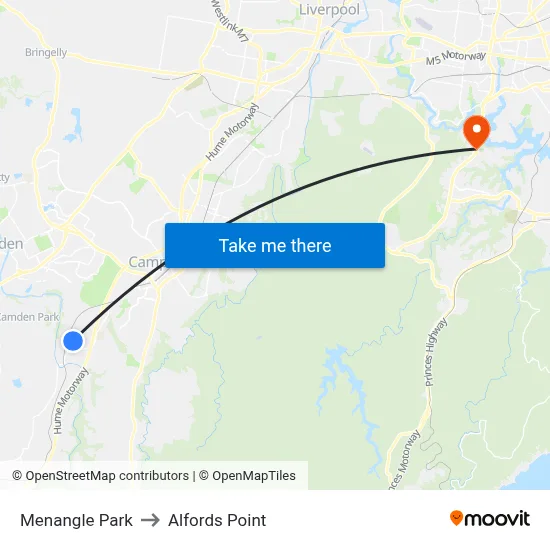 Menangle Park to Alfords Point map