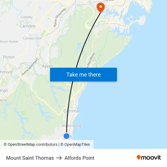 Mount Saint Thomas to Alfords Point map