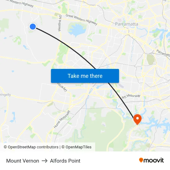 Mount Vernon to Alfords Point map