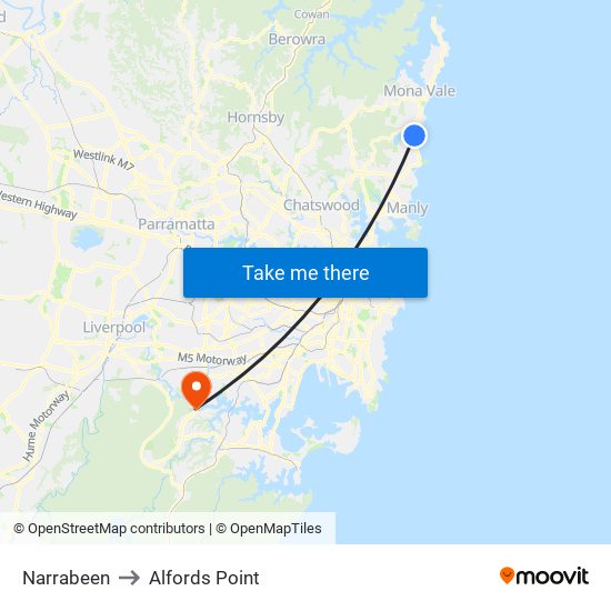 Narrabeen to Alfords Point map