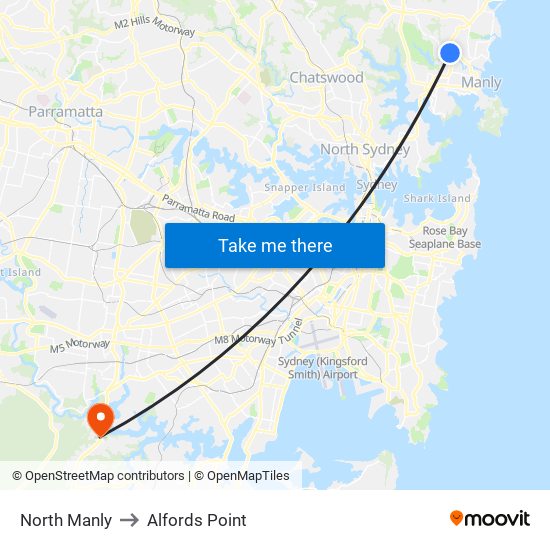 North Manly to Alfords Point map