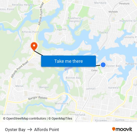 Oyster Bay to Alfords Point map