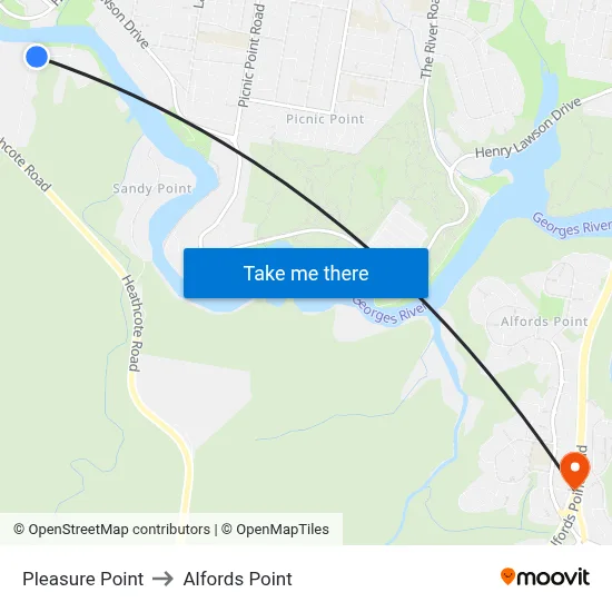 Pleasure Point to Alfords Point map