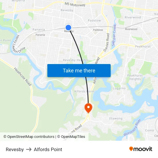 Revesby to Alfords Point map
