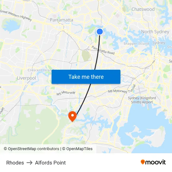 Rhodes to Alfords Point map