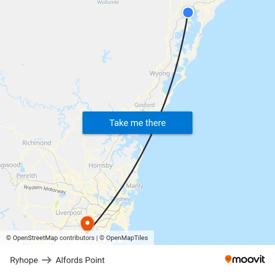 Ryhope to Alfords Point map