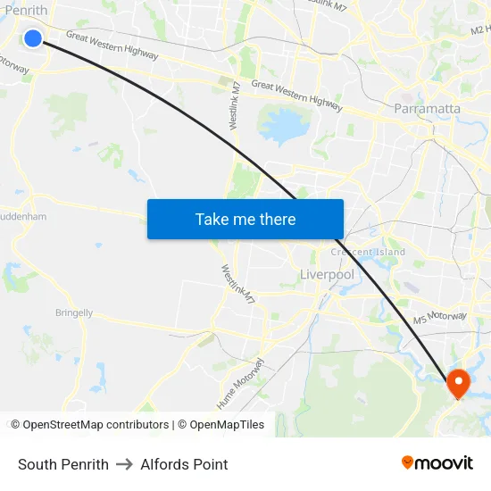 South Penrith to Alfords Point map