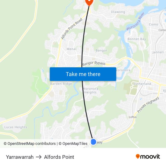 Yarrawarrah to Alfords Point map