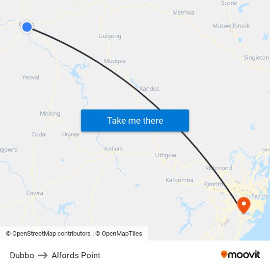 Dubbo to Alfords Point map