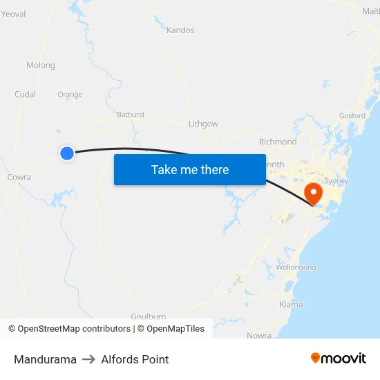 Mandurama to Alfords Point map