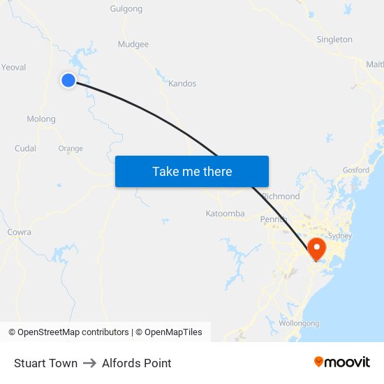 Stuart Town to Alfords Point map