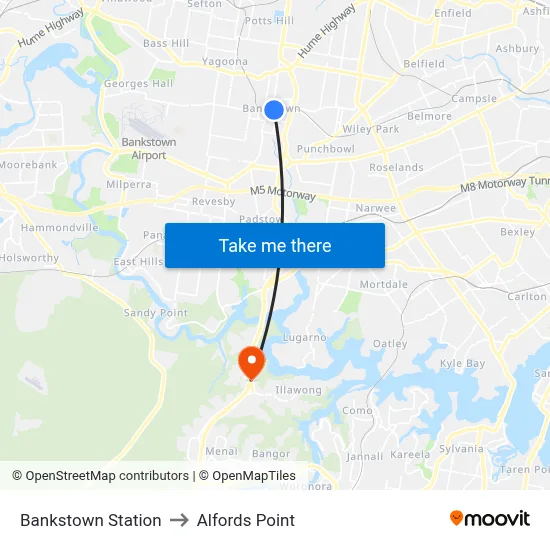 Bankstown Station to Alfords Point map