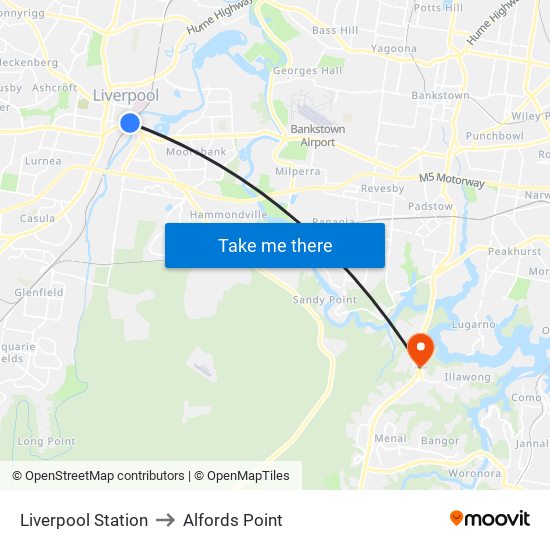 Liverpool Station to Alfords Point map