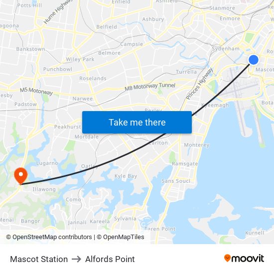 Mascot Station to Alfords Point map