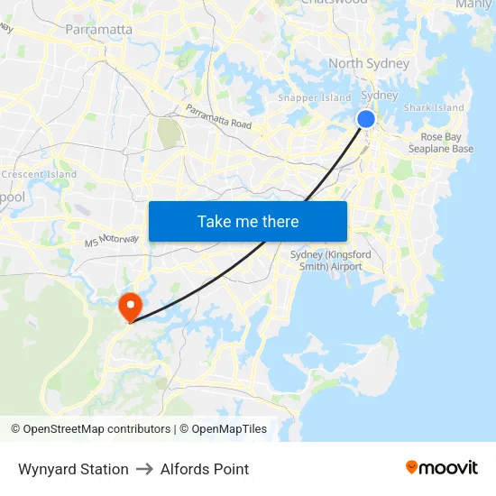 Wynyard Station to Alfords Point map