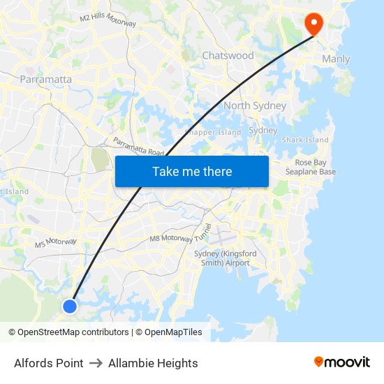 Alfords Point to Allambie Heights map