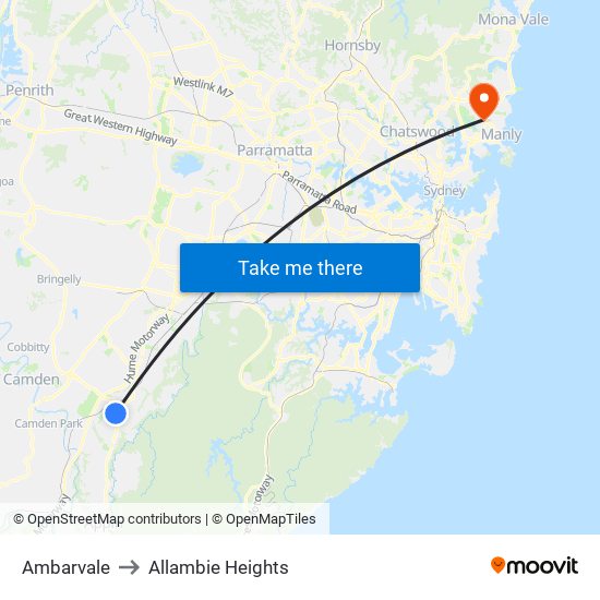 Ambarvale to Allambie Heights map