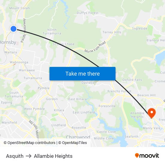 Asquith to Allambie Heights map