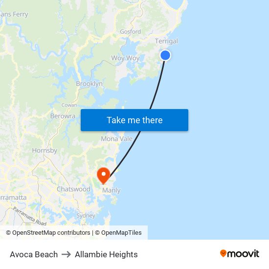 Avoca Beach to Allambie Heights map