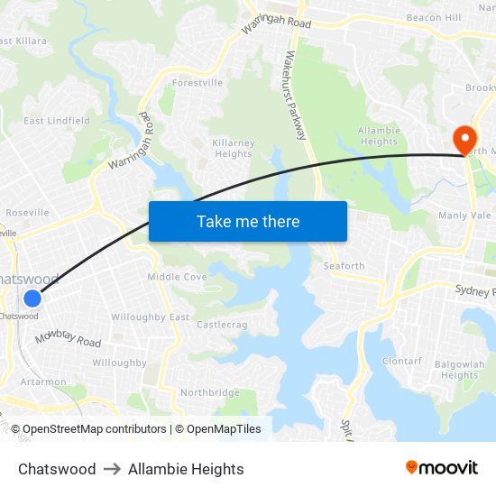 Chatswood to Allambie Heights map