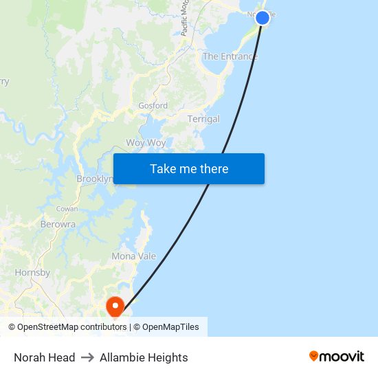 Norah Head to Allambie Heights map