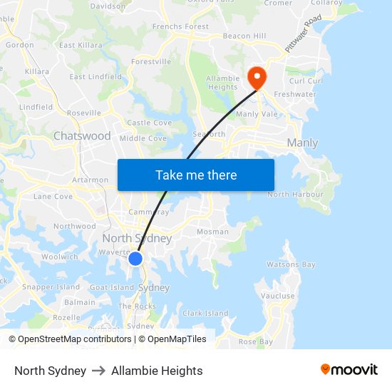 North Sydney to Allambie Heights map
