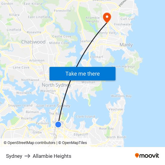 Sydney to Allambie Heights map