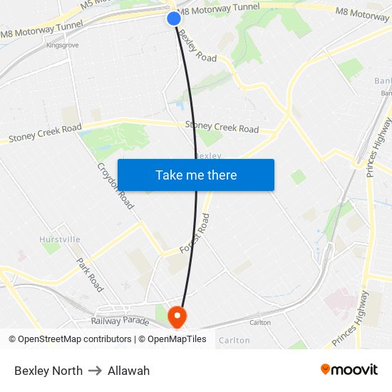 Bexley North to Allawah map