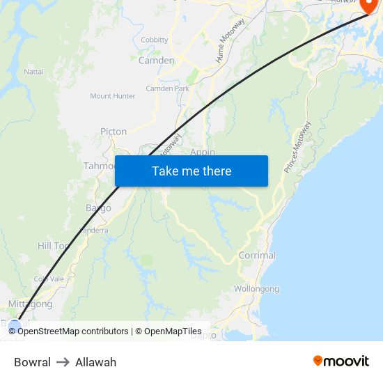 Bowral to Allawah map