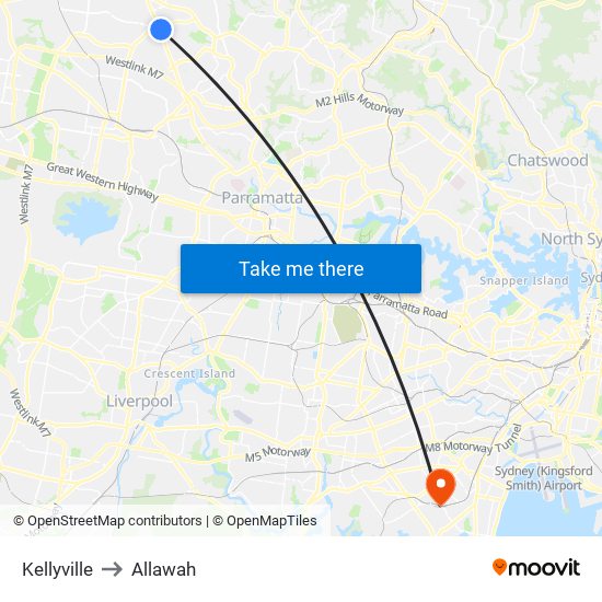 Kellyville to Allawah map