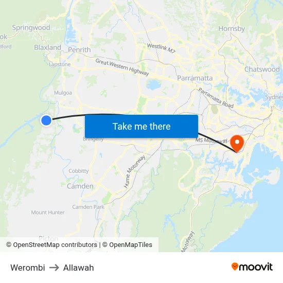 Werombi to Allawah map