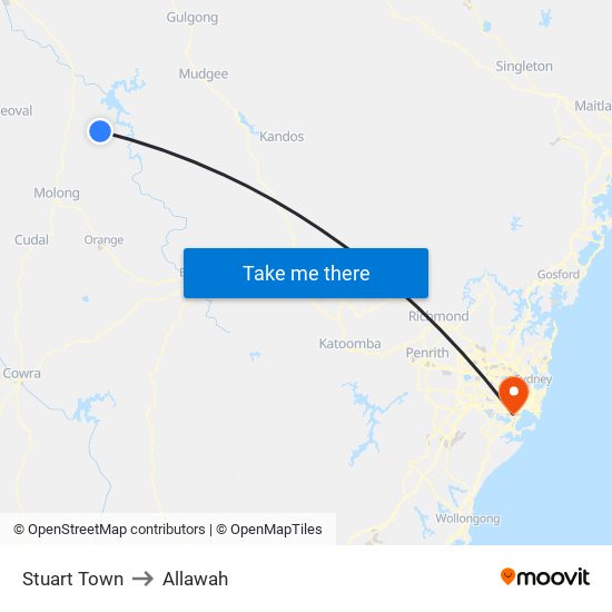 Stuart Town to Allawah map