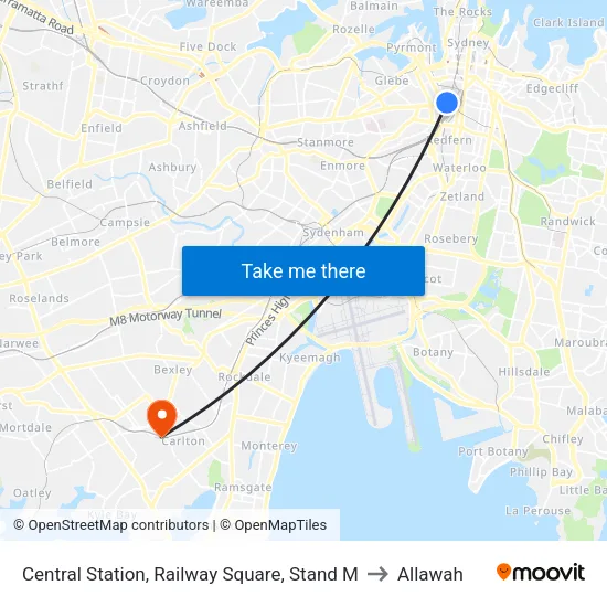 Central Station, Railway Square, Stand M to Allawah map