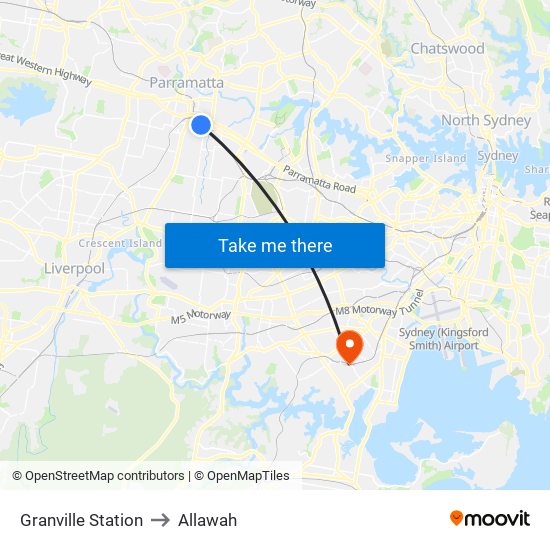 Granville Station to Allawah map