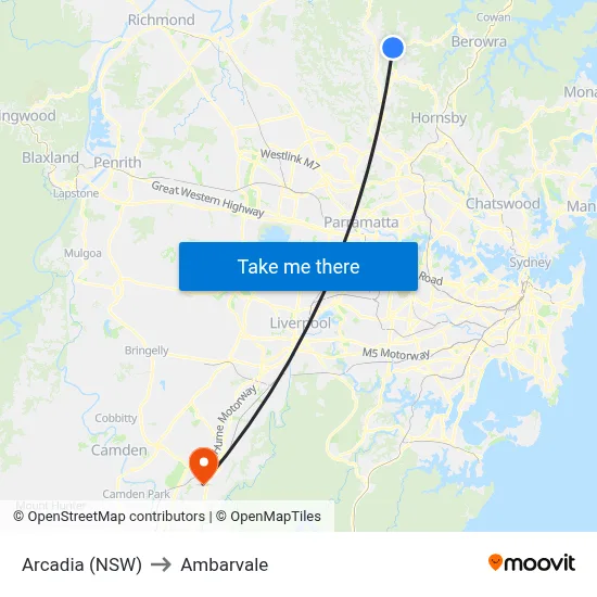 Arcadia (NSW) to Ambarvale map
