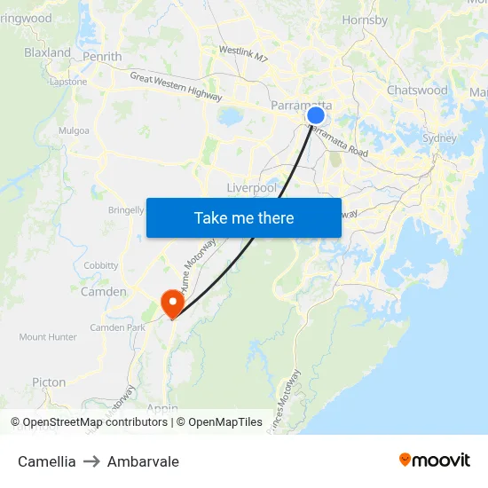 Camellia to Ambarvale map