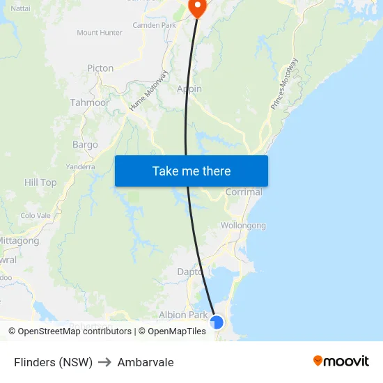 Flinders (NSW) to Ambarvale map