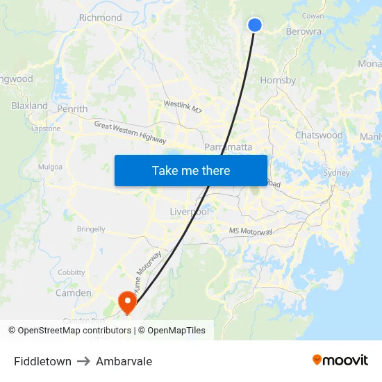 Fiddletown to Ambarvale map