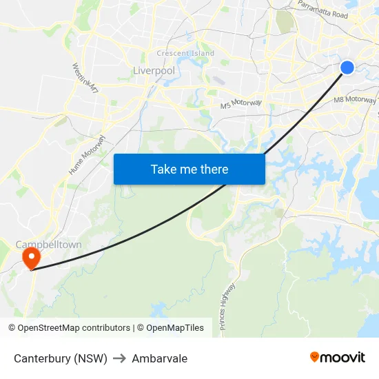 Canterbury (NSW) to Ambarvale map