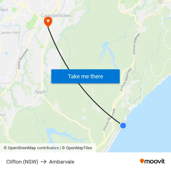 Clifton (NSW) to Ambarvale map