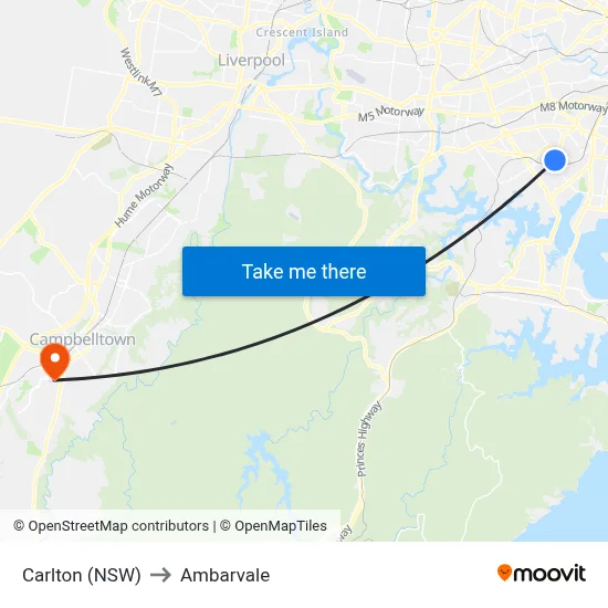 Carlton (NSW) to Ambarvale map