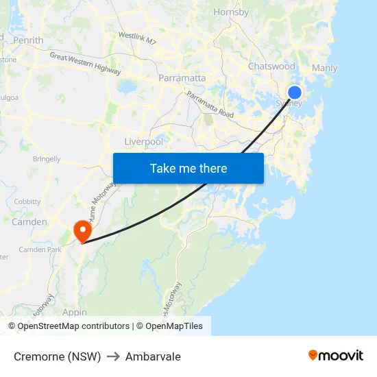 Cremorne (NSW) to Ambarvale map