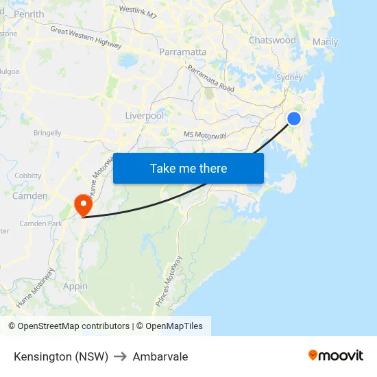 Kensington (NSW) to Ambarvale map
