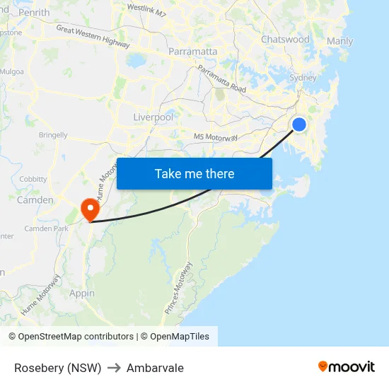 Rosebery (NSW) to Ambarvale map