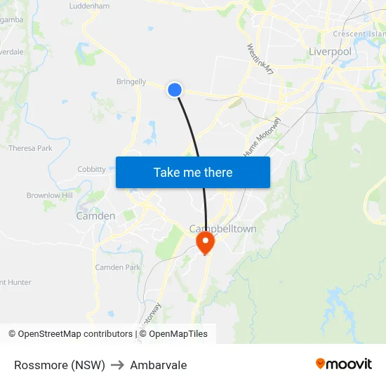 Rossmore (NSW) to Ambarvale map