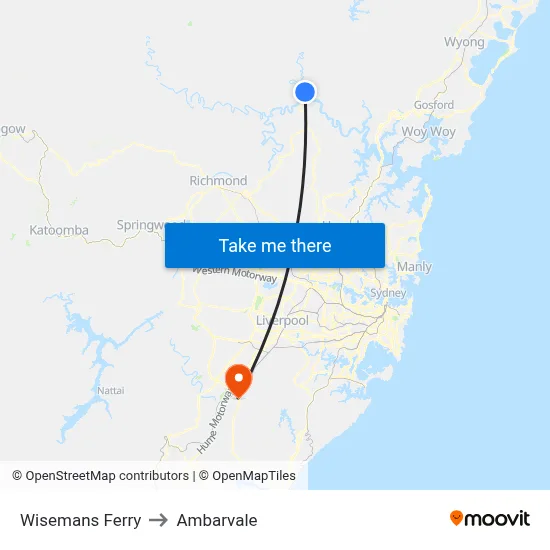 Wisemans Ferry to Ambarvale map