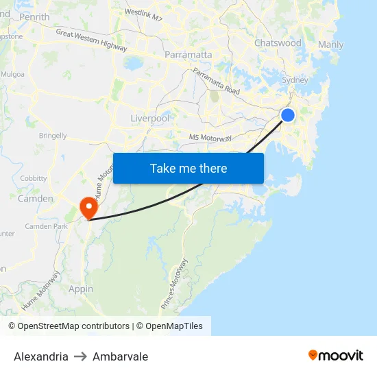 Alexandria to Ambarvale map