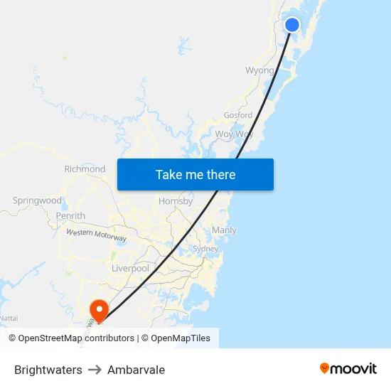 Brightwaters to Ambarvale map