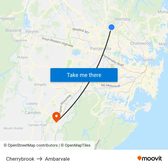 Cherrybrook to Ambarvale map