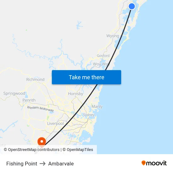 Fishing Point to Ambarvale map